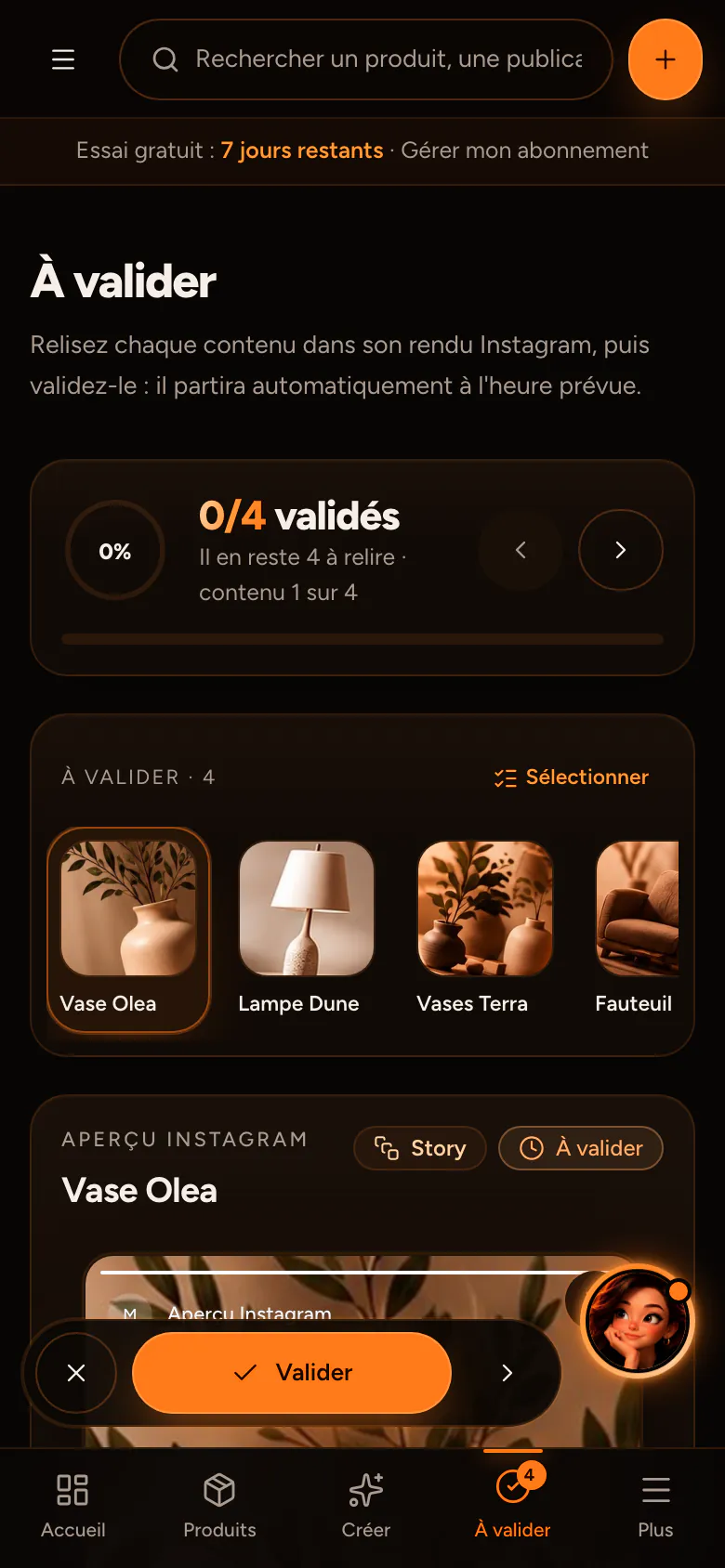 Page « À valider » sur mobile