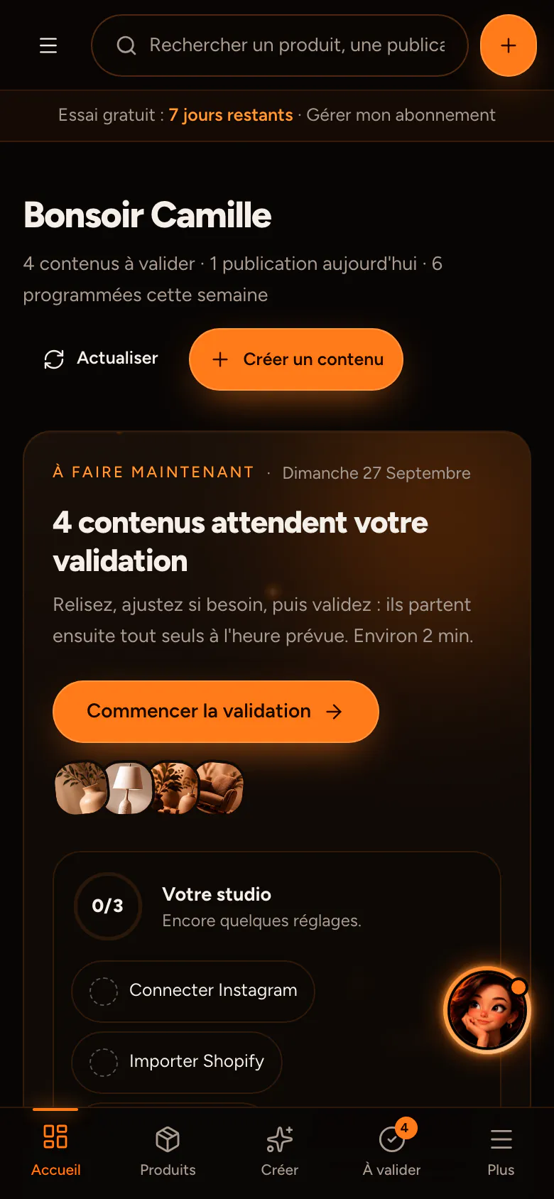 Tableau de bord Visiora sur mobile